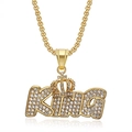 Collier pendentif KING hip hop doré avec couronne et cristaux scintillants - Pendentif doré uniquement