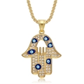 Collana con ciondolo mano di fatima placcata oro con smalto occhio greco e cristalli - Solo ciondolo dorato
