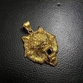 Polished gold wolf head pendant necklace made of stainless steel on black leather - Gold Pendant Only