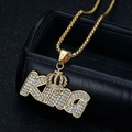 Hip hop gold plated stainless steel KING pendant necklace with sparkling rhinestones and crown - Gold Pendant Only