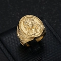 Hip hop gold plated stainless steel ring with religious Jesus portrait relief - US 7 / Gold