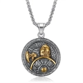 Collana con ciondolo scudo ascia e elmo vichingo nordico in acciaio inossidabile bicolore - Ciondolo Bicolore (DZ108)