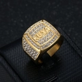 Hip hop men's gold plated KUYA ring with sparkling cubic zirconia pavé setting - US 7 / Gold