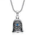 Ciondolo a campana Occhio di Horus in acciaio al titanio vintage con cristallo blu - Pendaglio Acciaio Vintage
