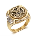 Gold plated Philippine Eagles signet ring with micro-pave cubic zirconia stones - US 5 / Gold (US Size)