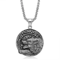 Collana con ciondolo testa di lupo Fenrir vichingo in acciaio inossidabile argento - Pendaglio Acciaio Vintage