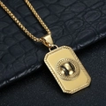 Macro shot of gold stainless steel baseball pendant necklace on black leather surface - Gold Baseball Pendant Only (Without Chain)