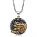 Collana con ciondolo testa di lupo Fenrir nordico in oro e argento con motivi celtici - Ciondolo Singolo Bicolore