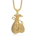 Collana con ciondolo a sacco di soldi d'oro hip hop con segno del dollaro e catena - Solo ciondolo dorato