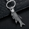 Vintage stainless steel fish-shaped bottle opener keychain with textured silver finish - Vintage Steel Pendant Only (Without Chain) With Key Ring