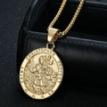 Gouden Sint-Christopher ketting voor heren, rvs ronde religieuze hanger met een box-ketting - Gouden Hanger Zonder Ketting