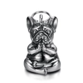 Ciondolo bulldog francese in acciaio inossidabile meditante con finitura argento vintage - Campanella Color Acciaio retrò