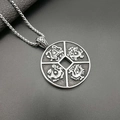 Collier punk rétro en acier titane avec pendentif pièce poli des quatre bêtes mythiques - Pendentif argenté uniquement