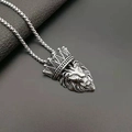 Hip-hop leeuwenkop hanger met kroon in retro zilveren afwerking en stalen ketting - Antiek Zilver Alleen Hanger