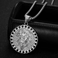 Collana hip hop in acciaio inox argento con pendente a testa di leone e bordo cubano - Ciondolo Singolo Color Argento
