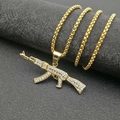Hiphop gold plated AK47 rifle pendant necklace with shimmering crystals on bead chain - Gold Pendant Only