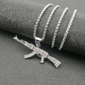 Hip hop AK47 pendant necklace in gold plated titanium steel with iced out rhinestones - Silver Pendant Only