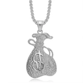 Collana hip hop con pendente a sacchetto di soldi argento con strass lucidi e catena box - Ciondolo Singolo Color Argento