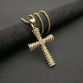 Hip hop gold plated stainless steel cross pendant necklace with sparkling cubic zirconia - Gold Pendant Only