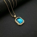 Colgante rectangular de zafiro azul claro con diamantes y cadena bañada en oro - Azul Hielo Tono Dorado (Colgante Solo (Sin Cadena))