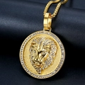 Hip Hop vergoldete Edelstahl Halskette mit Löwenkopf Anhänger und funkelnden Straßsteinen - Nur Anhänger (Keine Kette) / Gold