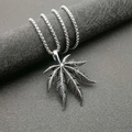 Polished stainless steel Jamaica maple leaf pendant necklace with a classic box chain - Antique Silver Pendant Only