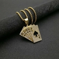 Detail of hip hop gold pendant with royal flush cards and sparkling white rhinestones - Gold Rubbed Black Single Pendant