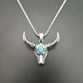 Punk vintage titanium steel bull head necklace with polished turquoise pendant - Pendant Only / Silver