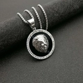 Macro del ciondolo testa di leone hip hop argento con zirconi e piastra nera lucida - Ciondolo Singolo Argilla Argento