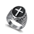 Anello retrò da uomo in acciaio inossidabile con croce e finitura nera in stile vintage - US 7 / Color Acciaio