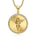 Collana hip hop con pendente angelo placcato oro e zirconi micro-pave su catena box - Solo ciondolo dorato