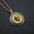 Hip hop gold lion head pendant necklace with Greek key pattern on a bead chain - Gold Pendant Only