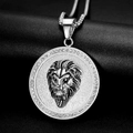 Collana con ciondolo testa di leone hip hop in acciaio inossidabile argento con diamanti - Solo Ciondolo (Senza Catena) / Argento