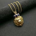 Collar hip hop de cabeza de león chapado en oro con corona azul y cadena de bolas - Solo colgante dorado