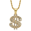 Hip hop gold plated stainless steel money sign necklace with iced out dollar pendant - Gold Pendant Only
