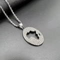 Collana hip hop argentata con pendente mappa dell'Africa ghiacciata e catena a corda - Ciondolo Singolo Color Argento