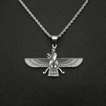 Collana con ciondolo persiano Faravahar argento e catena in acciaio su sfondo nero - Solo ciondolo d'argento