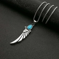 Collar colgante de ala de pluma de acero inoxidable punk con piedra turquesa - Colgante Plateado Solo (Sin Cadena)