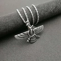 Collana con ciondolo Faravahar in argento con incisioni su catena a corda vintage - Solo ciondolo argenteo (senza catena)