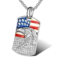 Collana in acciaio al titanio placcata oro con ciondolo aquila, bandiera e strass - Solo ciondolo d'argento