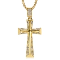 Hip-hop gold plated cross pendant necklace with sparkling rhinestones and box chain - Gold Pendant Only (Without Chain)