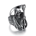 Punk vintage titanium steel skull reaper ring with scythe and silver gray finish - US 7 / Silver