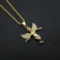 Collier avec pendentif ange hip hop plaqué or 18 carats avec cristaux et chaîne torsadée - Pendentif Seul Doré (Sans Chaîne)