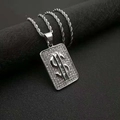 Hip-Hop Silberne Dollarzeichen-Anhänger Kette mit Mikro-Strasssteinen auf Kordelkette - Nur silberner Anhänger