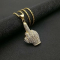 Hip hop gold plated stainless steel fist necklace with iced out crystals and rope chain - Gold Pendant Only