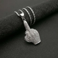 Hip hop silver fist and middle finger pendant necklace with sparkling rhinestones - Silver Pendant Only
