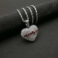 Ciondolo a cuore hip hop con linea del battito rosso e strass scintillanti su catena a corda - Solo ciondolo / Argento