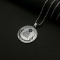 Silver All-Seeing Eye pyramid coin pendant necklace on a black textured background - Silver Pendant Only
