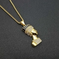 Gold plated hip hop necklace featuring Egyptian Queen Nefertiti pendant with rhinestones - Gold Pendant Only (Without Chain) (DZ403)
