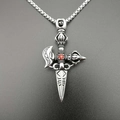 Vintage punk titanium stalen ketting met rode steen en gotische kruisdolk hanger design - Alleen zilveren hanger